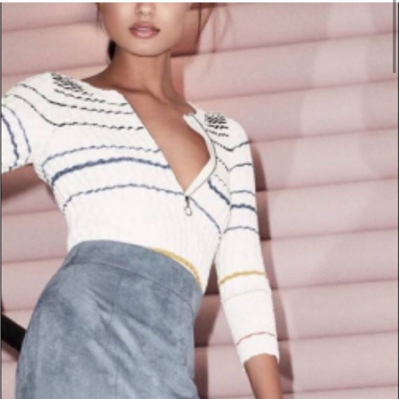 Free People Striped Rossi Henley Zipper Ribbed Sweater S - Picture 4 of 8